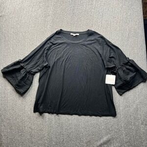 Stella + Ginger Bell Sleeve Top Womens 2X Black Eyelet Ruffle‎ Slub Knit Blouse
